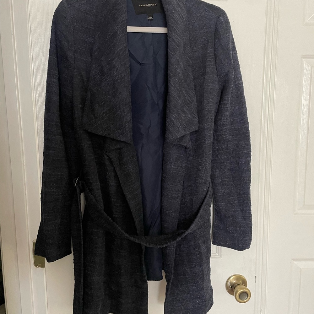 Banana Republic Navy Open-Front Belted Trench Coat